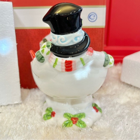 Fitz and Floyd Flurry Folk Snowman
Footed Bowl & Candy Cane Spreader Set-NIB - Picture 6 of 9